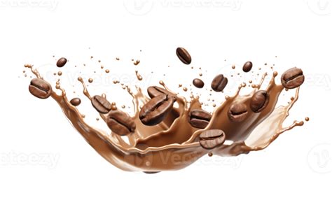 Coffee Splash Wave With Coffee Beans Isolated On A Transparent