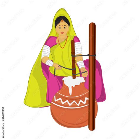 Indian Village Woman Making Ghee On Bilona Stock Illustration Adobe Stock