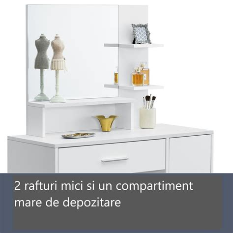 Masa de toaleta pentru machiaj "Christine", cu sertar, rafturi si dulap
