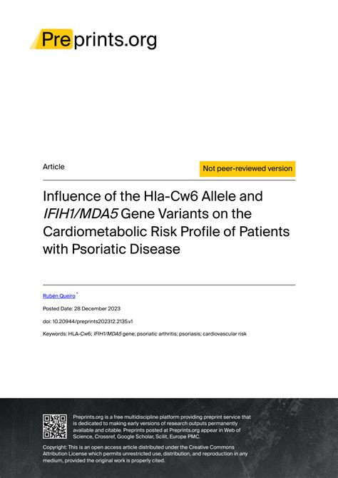 Pdf Influence Of The Hla Cw Allele And Ifih Mda Gene Variants On