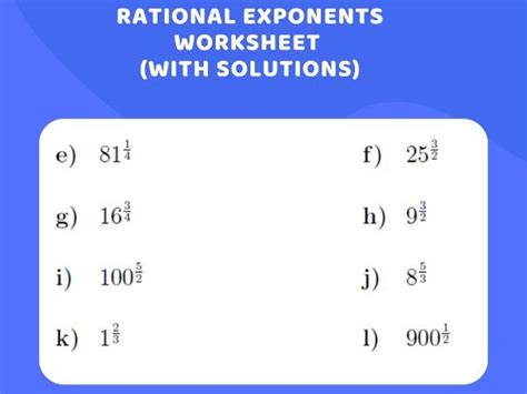 Rational Exponents Worksheet With Solutions Teaching Resources