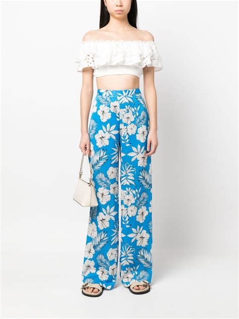 PINKO Floral Print Wide Leg Trousers Blue FARFETCH