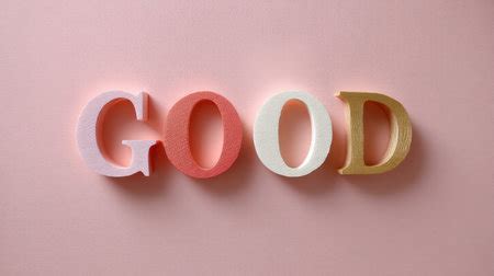 vibrant arrangement  colorful letters spelling good   soft pink