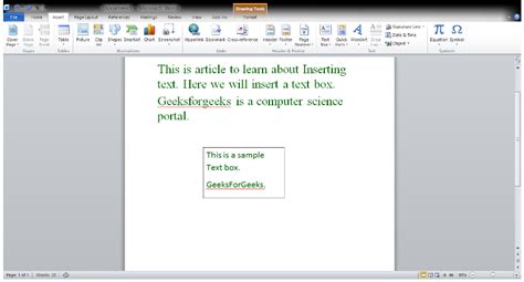 Insert Text In Ms Word Geeksforgeeks