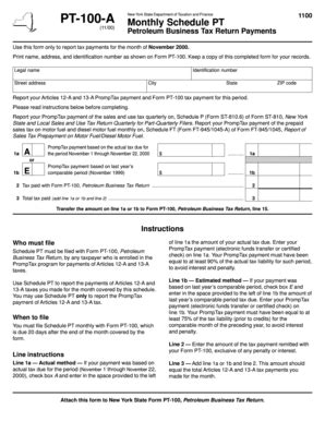 Fillable Online Tax Ny Form PT 100 A November 2000 Monthly Schedule