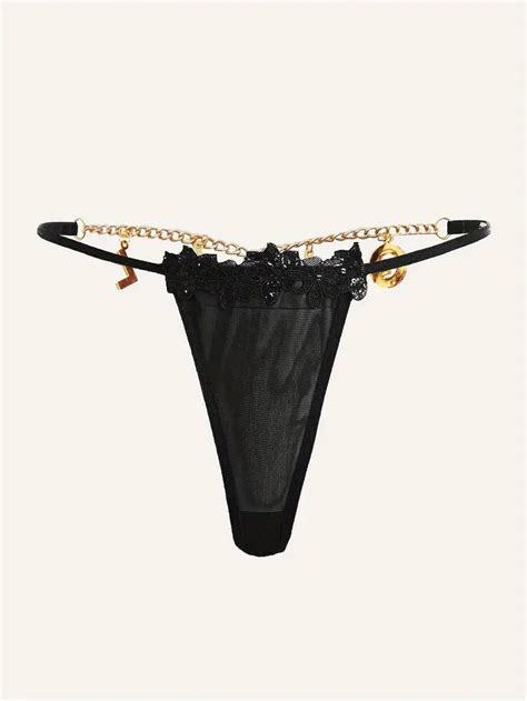 Letter Chain Linked Thongs Sultry Floral Lace Mesh Intimates Temu