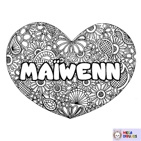 Coloración del nombre MAÏWENN decorado mandala de corazón Maxi Dibujos