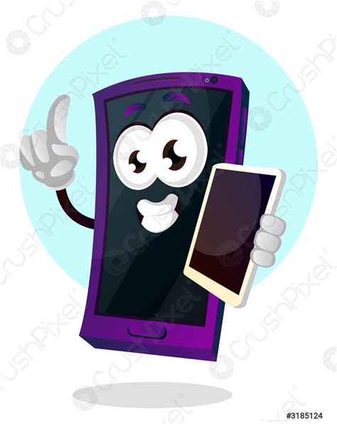 Happy mobile emoji with another phone in his hand illustration - stock ...