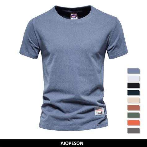 AIOPESON 100 Cotton Short Sleeve T Shirt For Men Solid Summer Casual