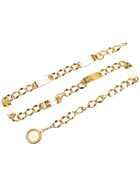 Pre Owned Chanel Logo Medallion Chain Link Belt In Gold Modesens