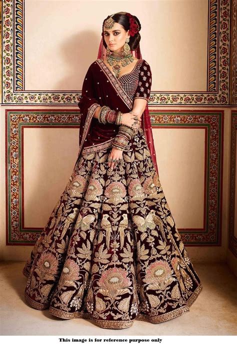 Buy Bollywood Sabyasachi Mukherjee Inspired Velvet Maroon Lehenga In