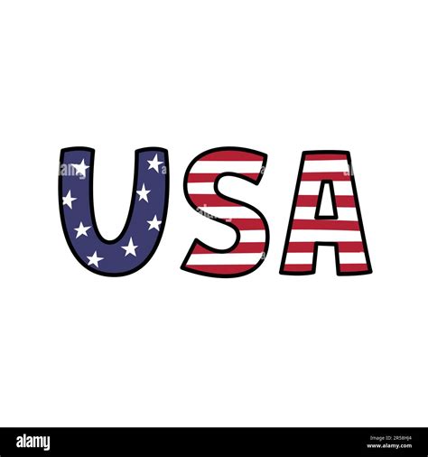 Usa Word In American Flag Style Vector Doodle Illustration United