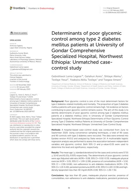 Pdf Determinants Of Poor Glycemic Control Among Type 2 Diabetes