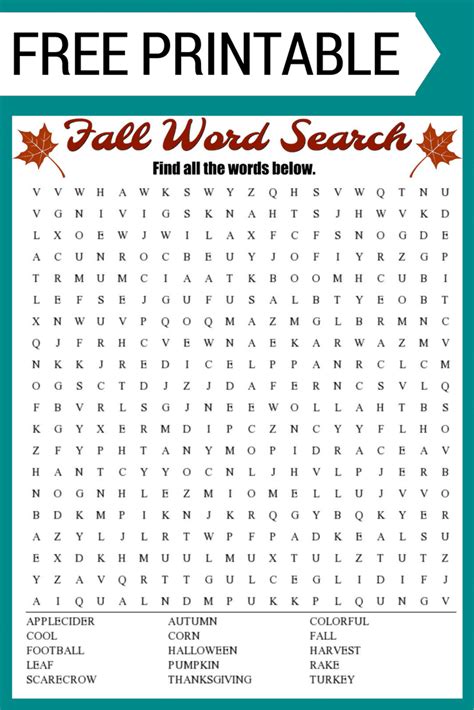 Autumn word search printable – Artofit