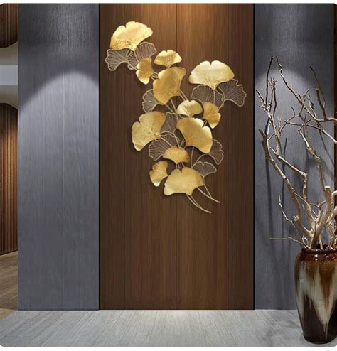 Modern Chinese Gold Wrought Iron Ginkgo Leaf Wall Crafts Decoration