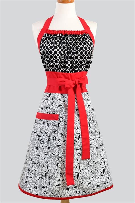 Cute Kitsch Apron Modern Design With Lovely Black Red And Etsy