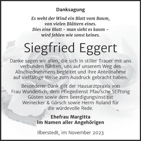 Traueranzeigen Von Siegfried Eggert Abschied Nehmen De