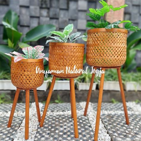 Jual Cover Pot Bambu Pot Tanaman Pot Standing Anyaman Bambu