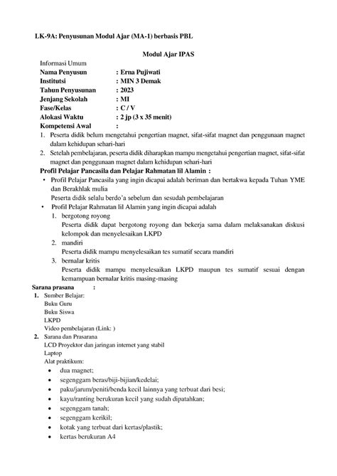 LK 9A PBL Review Problem Based Learning LK 9A Penyusunan Modul