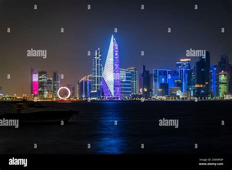 skyline qatar night  res stock photography  images alamy