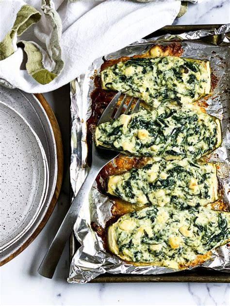 Easy Spinach And Feta Keto Zucchini Boats The Sugar And Salt Co