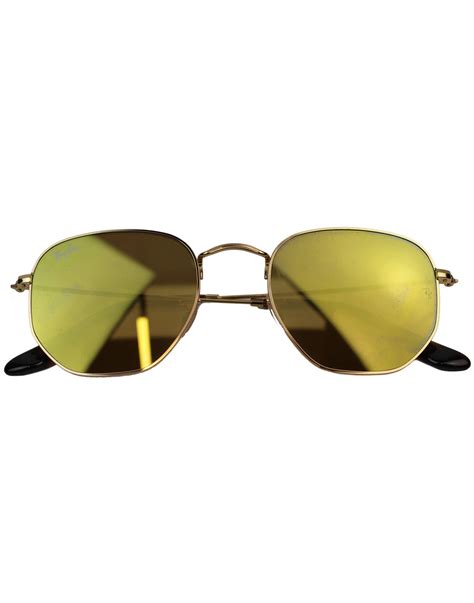 Ray Ban Hexagonal Round Retro Mod Gold Flash Mirror Sunglasses