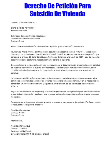 Derecho De Petición Para Subsidio De Vivienda TramitaloYa co