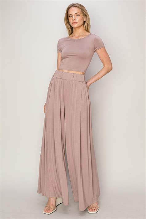 Mauve Crop Top Wide Leg Pant Set Pinkblush