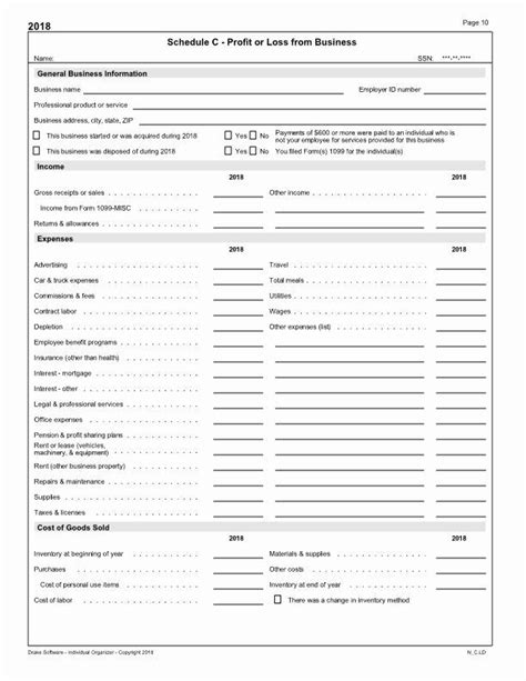 Schedule C Worksheet Fillable