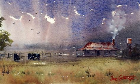 Watercolor paintings Old farm with storm cloud by Joe Cartwright ...