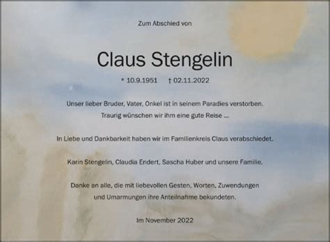 Traueranzeigen Von Claus Stengelin Schwaebische De Trauerportal