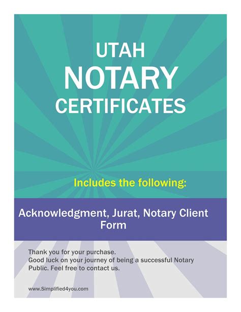 State Of Utah Three Notary Certificates Acknowledgment Jurat Notary