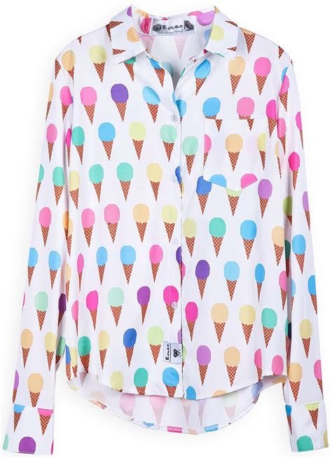 White Long Sleeve Ice Cream Print Blouse I Need This Ice Cream Addict