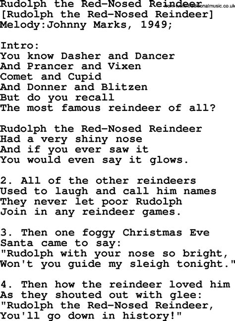 Printable Rudolph The Red Nosed Reindeer Lyrics - Portal Tutorials