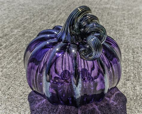 Purple Blown Glass Pumpkin 4 Decorative Sculpture With Etsy