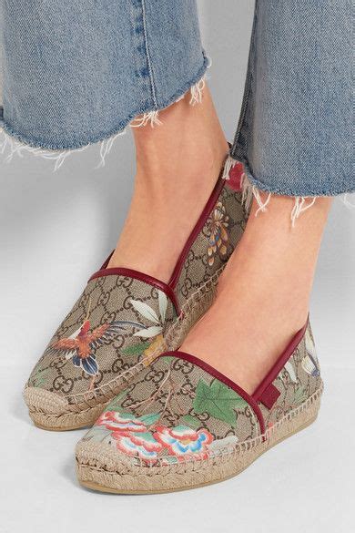 Gucci Tian Leather Trimmed Printed Coated Canvas Espadrilles