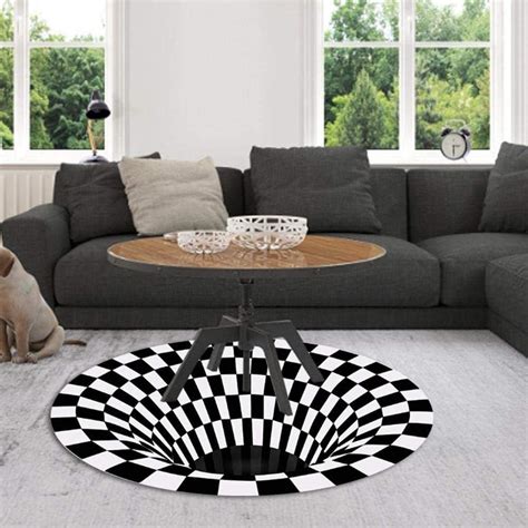 3D Carpet Bottomless Hole Optical Illusion Area Rug Checkered Vortex