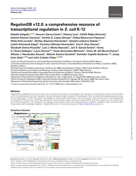 PDF RegulonDB V12 0 A Comprehensive Resource Of Transcriptional