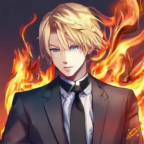 Anime Style Portrait Of A Guy With Black Suit And Blond Hair On Craiyon