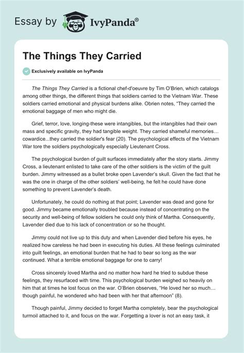 The Things They Carried - 629 Words | Essay Example