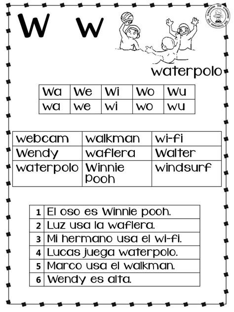 Palabras con wa we wi wo wu en español para niños Imagui