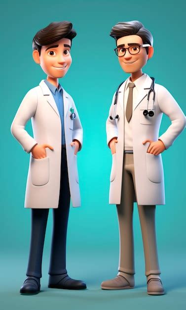 Médicos em desenho animado de jaleco modelo 3d Foto Premium