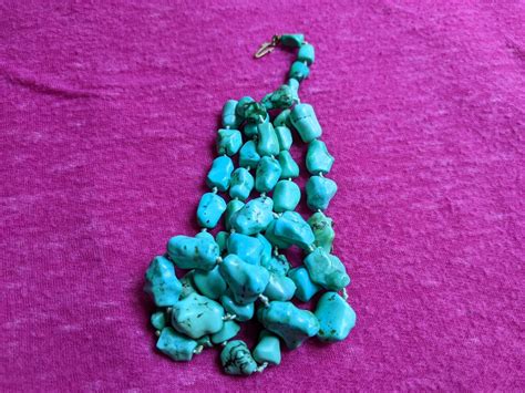 Vintage Turquoise Bead Graduated Nugget Necklace Gem