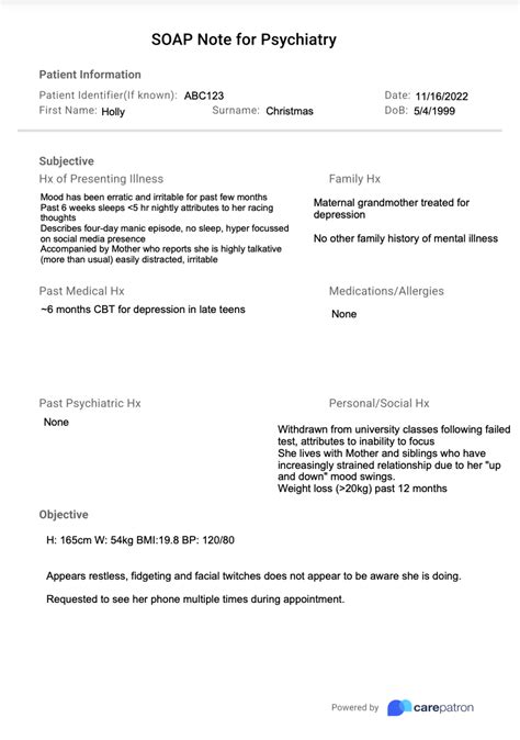 Psychiatry Soap Note Template