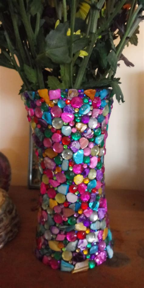 One Of My Glowing Mosaic Vases Theyre Unique And Satisfying To Make Mosaic Diy Mosaic Vase