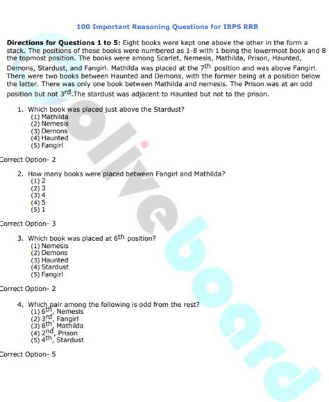 Important Reasoning Questions For Ibps Rrb