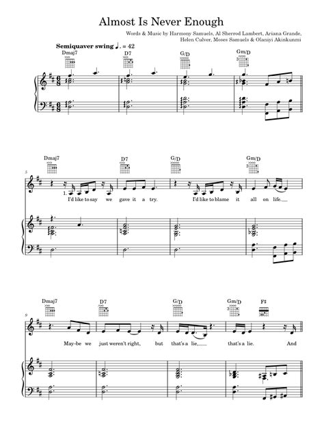 Almost Is Never Enough Sheet Music For Piano Vocals By Ariana Grande Official