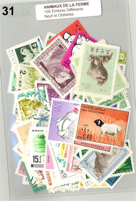 100 TIMBRES ANIMAUX DE LA FERME DIFFERENTS NEUF ET OBLITERES 31