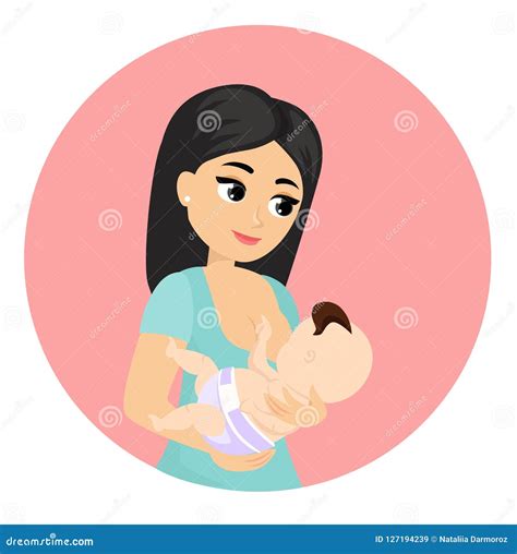 Vector Illustration of Mother Feeds Baby with Breast, Breastfeeding ...