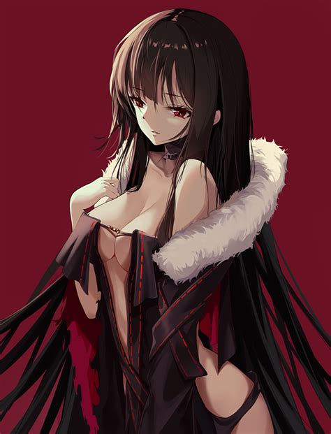 Rule 34 Akuta Hinako Augu 523764197 Bangs Bare Shoulders Black Collar Black Dress Black Hair